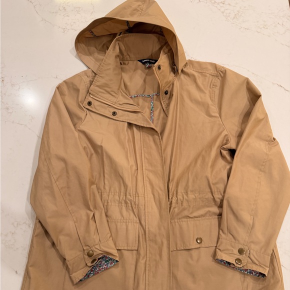 Lands' End Jackets & Blazers - Lands' End Tan Hooded Jacket with Floral Trim